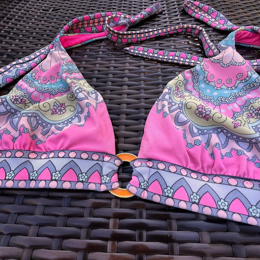 Vintage Victoria’s Secret Bikini Top Pink Boho with Ring Size Large
